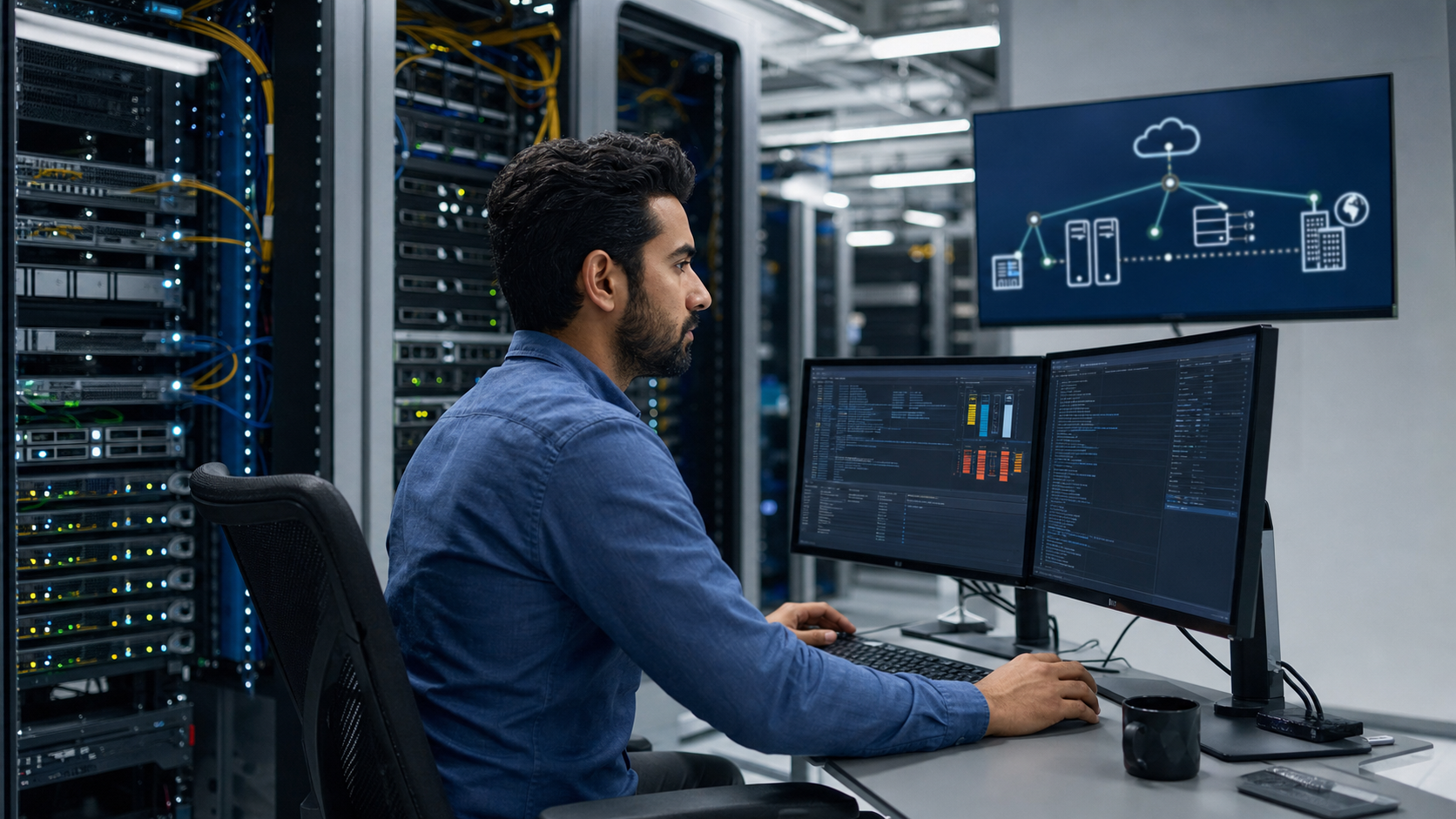 Hybrid AI infrastructure connecting cloud, data center, and edge locations